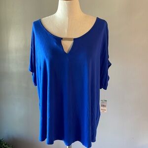 NWT SIMPLY EMMA Jersey knit rayon stretch top cold shoulder drop cap sleeve 2X
